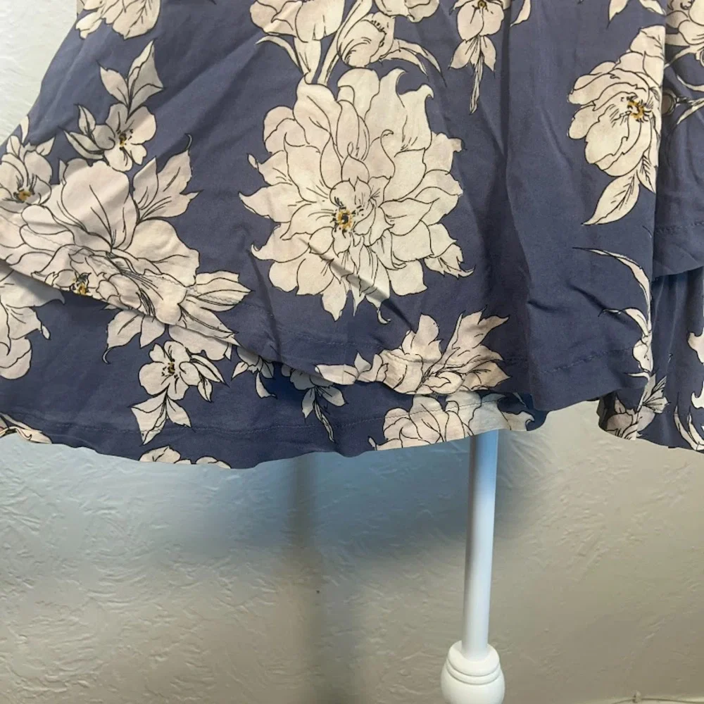 Free People Shake It Marine Blue Mini Floral Shirtdress Sz M Pockets No Belt